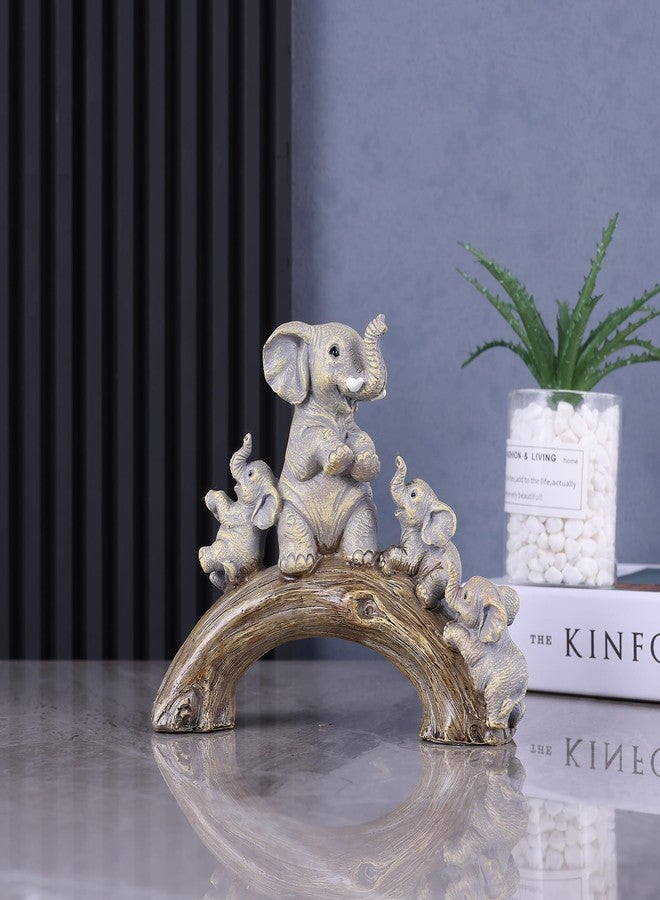 suruim Cute Elephant Statues - Good Luck Elephant and Her Three Children Playing on a Log Bridge for Living Room, Bedroom, Office Decor (Brown) - Image 5