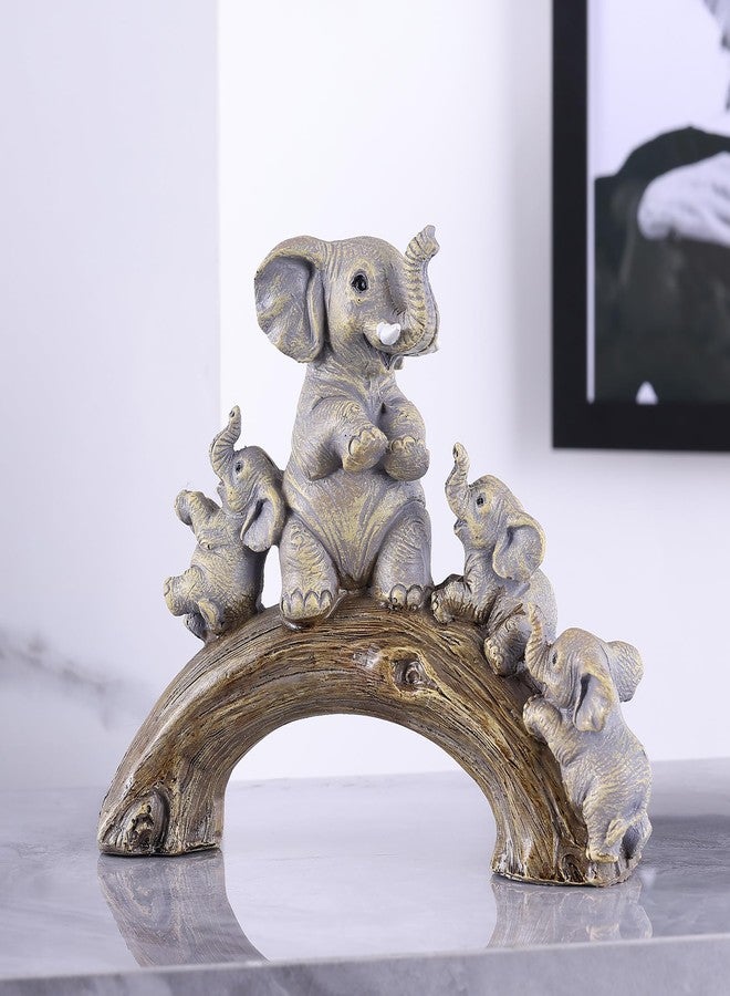 suruim Cute Elephant Statues - Good Luck Elephant and Her Three Children Playing on a Log Bridge for Living Room, Bedroom, Office Decor (Brown) - Image 2