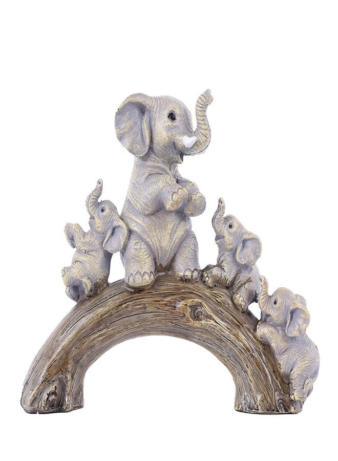 suruim Cute Elephant Statues - Good Luck Elephant and Her Three Children Playing on a Log Bridge for Living Room, Bedroom, Office Decor (Brown) - Image 1