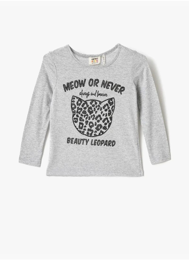 كوتون Printed Long Sleeve T-Shirt Crew Neck Cotton