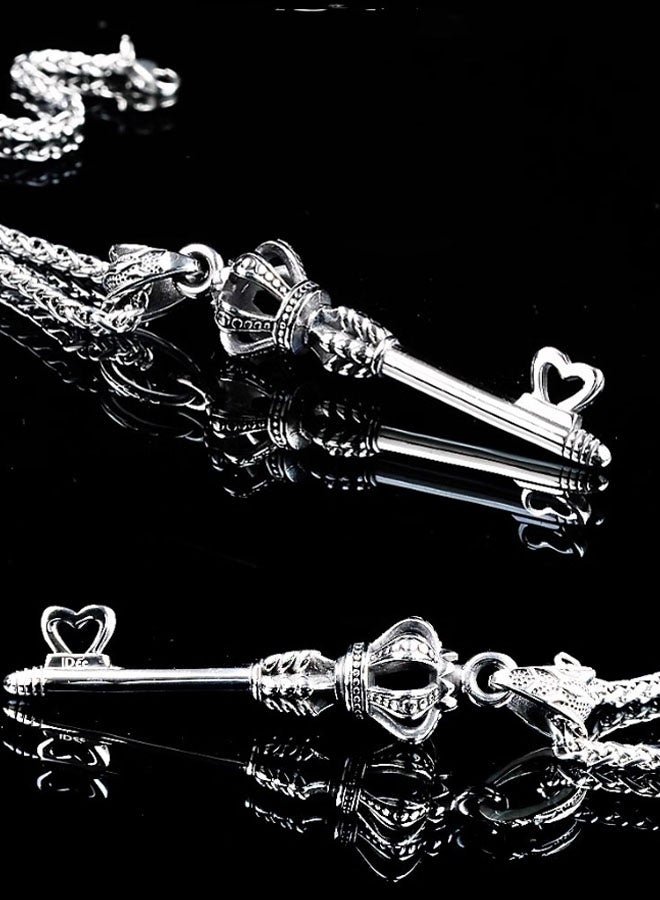 نيوترل مفتاح التاج - قلادة مجوهرات للرجال، شخصية متعددة الاستخدامات، أسلوب عصري، هيب هوب، شارع ريترو، أوروبي وأمريكية، إكسسوارات سلسلة مفاتيح السيارة للرجال والنساء (فضي عتيق) - Image 3