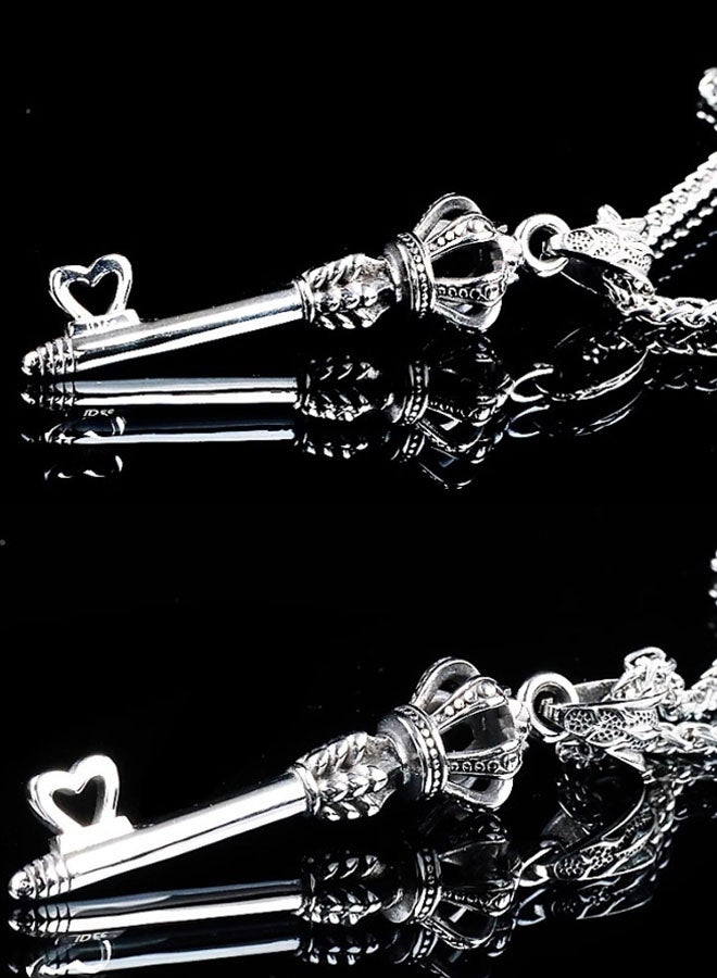 نيوترل مفتاح التاج - قلادة مجوهرات للرجال، شخصية متعددة الاستخدامات، أسلوب عصري، هيب هوب، شارع ريترو، أوروبي وأمريكية، إكسسوارات سلسلة مفاتيح السيارة للرجال والنساء (فضي عتيق) - Image 4