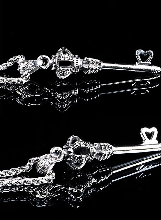 نيوترل مفتاح التاج - قلادة مجوهرات للرجال، شخصية متعددة الاستخدامات، أسلوب عصري، هيب هوب، شارع ريترو، أوروبي وأمريكية، إكسسوارات سلسلة مفاتيح السيارة للرجال والنساء (فضي عتيق) - Image 2