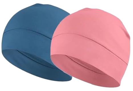 PAROPKAR 100% Cotton Lycra Skull Caps Lightweight Beanie Sleep Hats Breathable Helmet Liner Cap Cycling Hat Cap for Men and Women (Peach Turquoise Blue) - Image 1