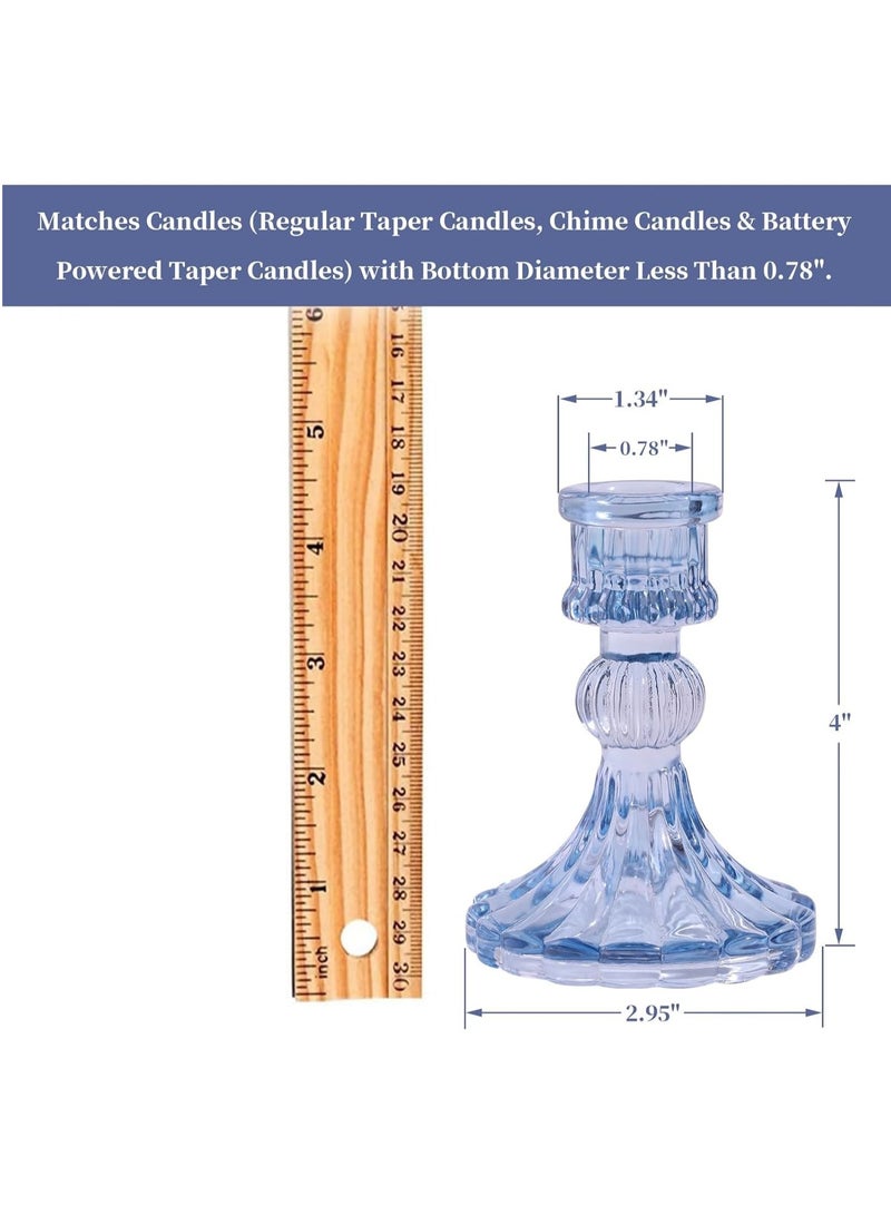 هوم زون مجموعة حوامل شمعدان زجاجية مكونة من 6 قطع حوامل شموع مدببة مخططة زرقاء لتزيين الطاولة وديكور المنزل والزفاف والحفلات - Image 2