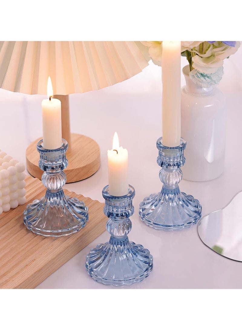 هوم زون مجموعة حوامل شمعدان زجاجية مكونة من 6 قطع حوامل شموع مدببة مخططة زرقاء لتزيين الطاولة وديكور المنزل والزفاف والحفلات - Image 4