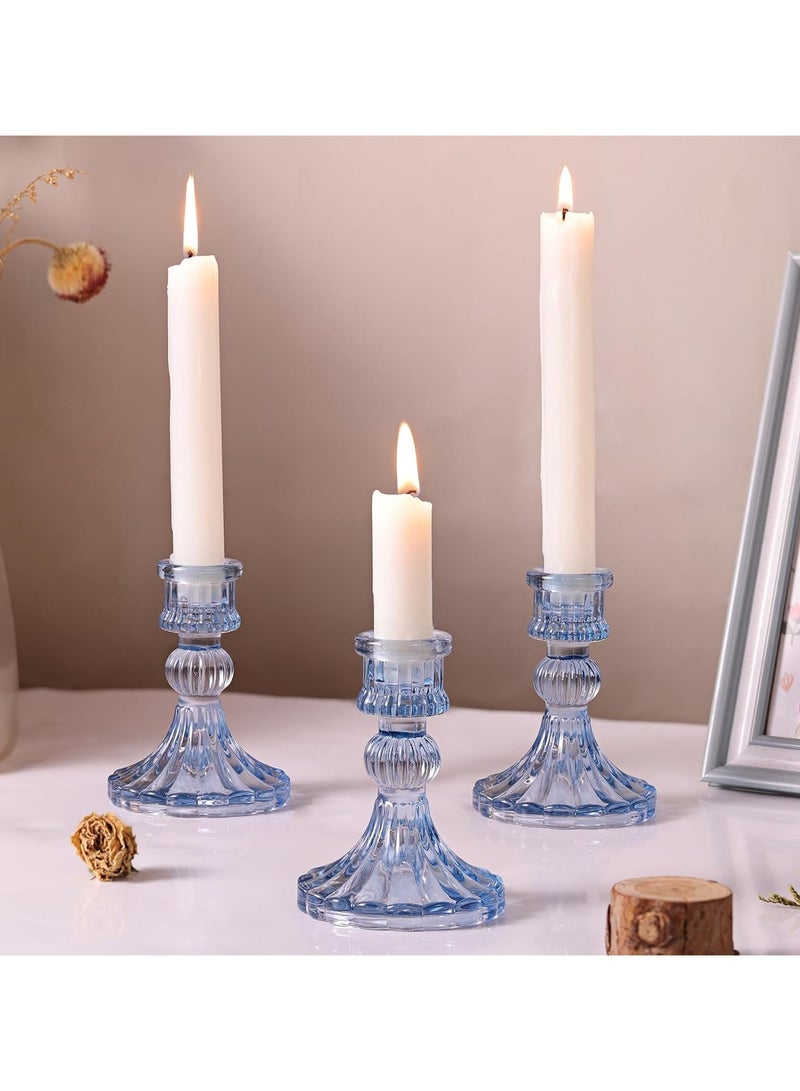 هوم زون مجموعة حوامل شمعدان زجاجية مكونة من 6 قطع حوامل شموع مدببة مخططة زرقاء لتزيين الطاولة وديكور المنزل والزفاف والحفلات - Image 5
