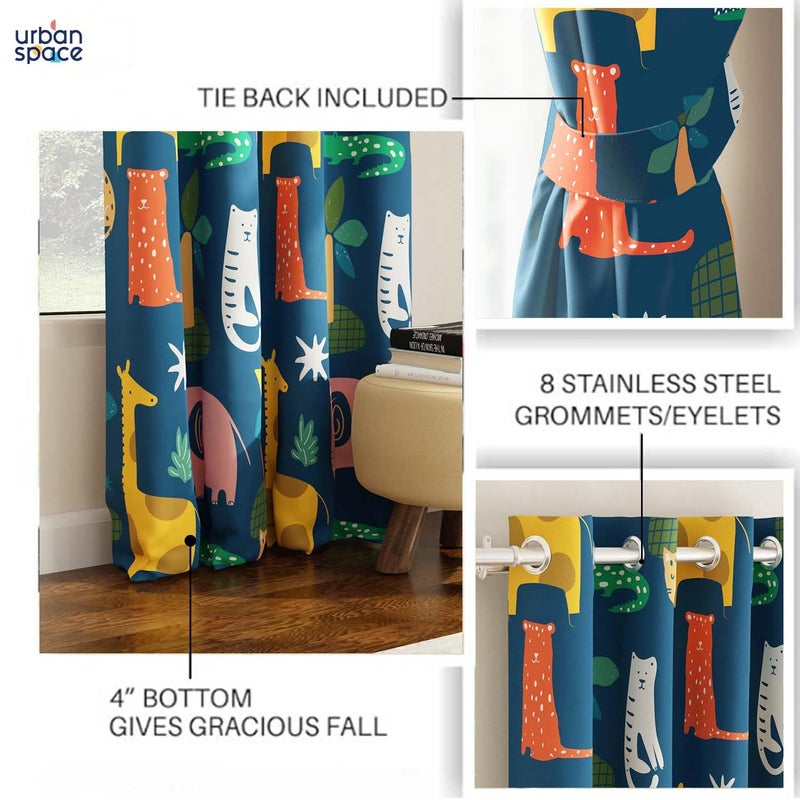 Urban Space Digital Printed Blackout Opaque Curtains For Door Bedroom 8085 Room Darkening Blackout Kids Curtains 1 Piece Curtain With Eyelets And Tieback Door 7 Ft X 4 Ft Lion King Blue - Image 5
