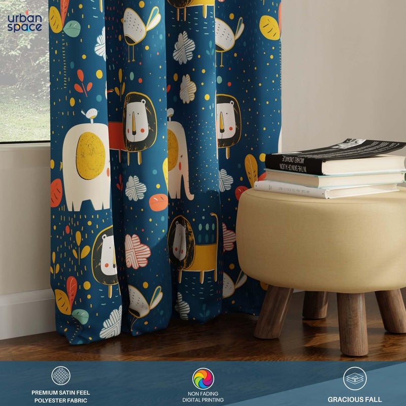 Urban Space Digital Printed Blackout Opaque Curtains For Door Bedroom 8085 Room Darkening Blackout Kids Curtains 1 Piece Curtain With Eyelets And Tieback Door 7 Ft X 4 Ft Lion King Blue - Image 3