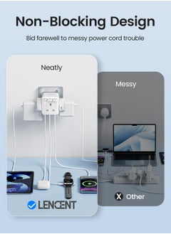 Lencent Multi Plug Extension with 2 USB,3 Way 3 Plugs Socket adapter,5-in-1 Cube Electrical Extender Outlet Adaptor,USB Wall Charger,3 Pin Plug Expander for Home,Office,Kitchen,13A 3250W  - Image 2