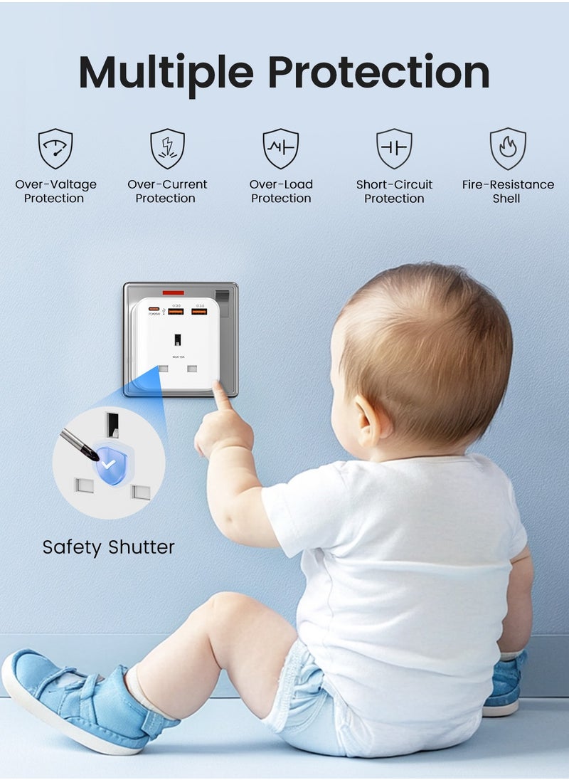 لينسينت - وصلة توصيل متعددة مع 2 USB ، 3 منافذ 3 مقابس محول ، 5 في 1 مكعب محول مخرج كهربائي ، شاحن جداري USB ، موسع قابس 3 دبابيس للمنزل والمكتب والمطبخ ، 13A 3250W - Image 1