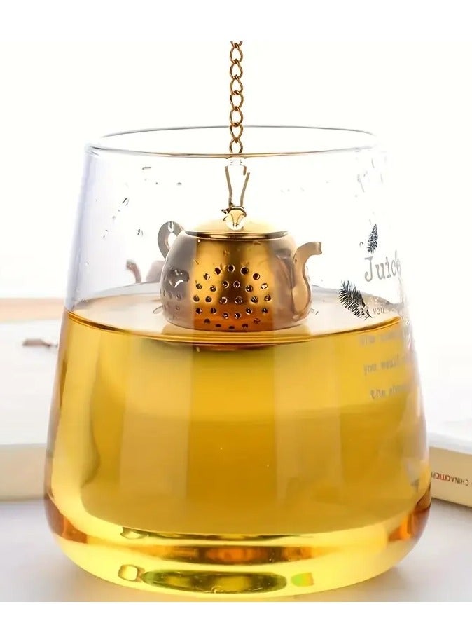 Stainless steel tea filter with chain and drip tray, used for cup and cup tea filters (gold color)  - Image 2
