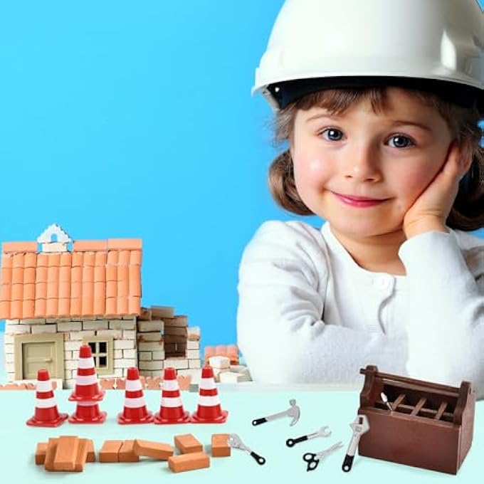 25 PIECE GNOME CONSTRUCTION SITE SET, MINIATURE TOOL BOX SET, MINI WOODEN TOOL BOX, MINI ROAD BLOCK, MINI SIMULATION BRICK, FOR DOLLHOUSE ACCESSORIES, CHRISTMAS (BLACK) - Image 3