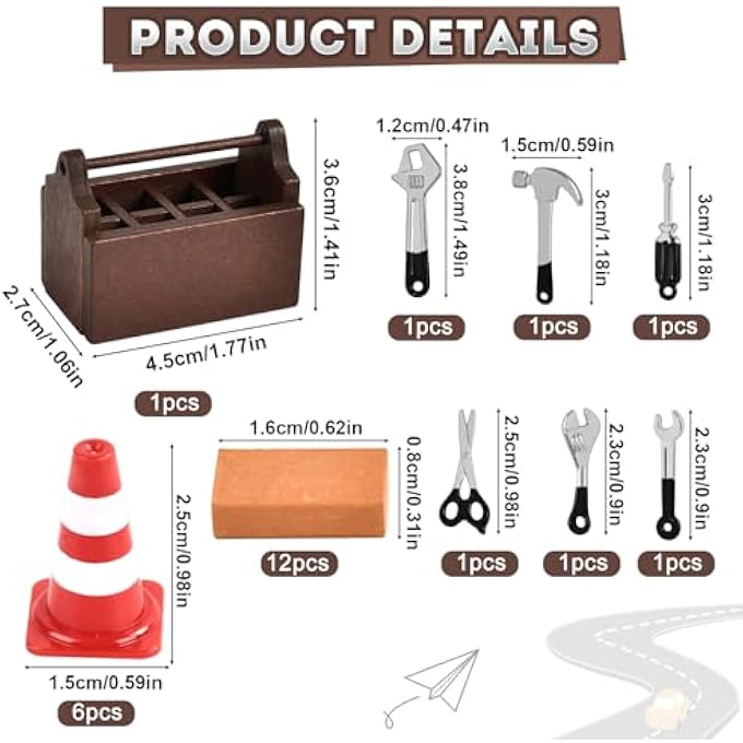 25 PIECE GNOME CONSTRUCTION SITE SET, MINIATURE TOOL BOX SET, MINI WOODEN TOOL BOX, MINI ROAD BLOCK, MINI SIMULATION BRICK, FOR DOLLHOUSE ACCESSORIES, CHRISTMAS (BLACK) - Image 4