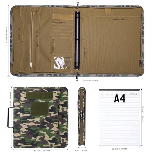 ‎KOSIBATE Kosibate Tactical Padfolio Portfolio Binder with Zipper and 25 Sheets of Letter Size PaperTactical Notebook Cover with Zippered for FoldersDetachable 3Ring BinderCamouflageA4135X 115Inch - Image 3
