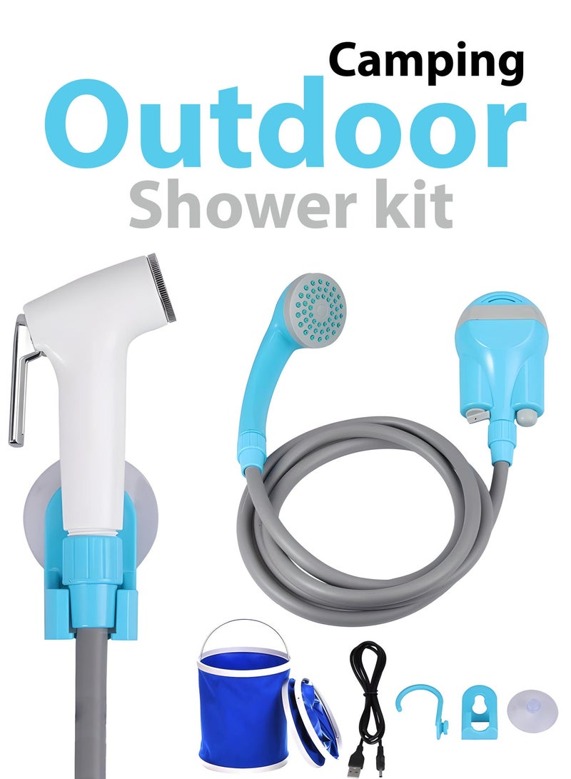 R.VIHAN Portable Camping Shower Kit for Travel Camping Hiking Beach with Foldable Bucket USB Rechargeable Water Pump  2 Meters Hose for Outdoor Car Washing Pet Cleaning Gardening Watering Plants Compact, Easy to Store and All in One Shower Solution - Image 2