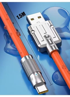 USB Type C Cable Charge Cord 1.5 Meter, 6A Fast Charging Type C Charger 120W，Zinc Alloy Interface Design，Ultra-Durable TPE Flexible Wire，Compatible Android Phone Orange