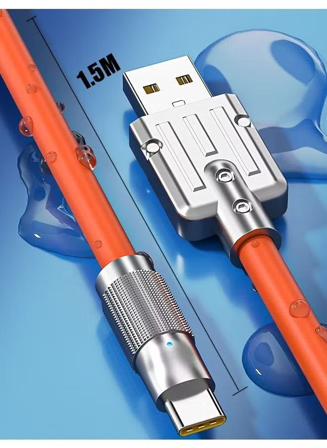 Generic - USB Type C Cable Charge Cord 1.5 Meter, 6A Fast Charging Type C Charger 120W，Zinc Alloy Interface Design，Ultra-Durable TPE Flexible Wire，Compatible Android Phone Orange - Image 1