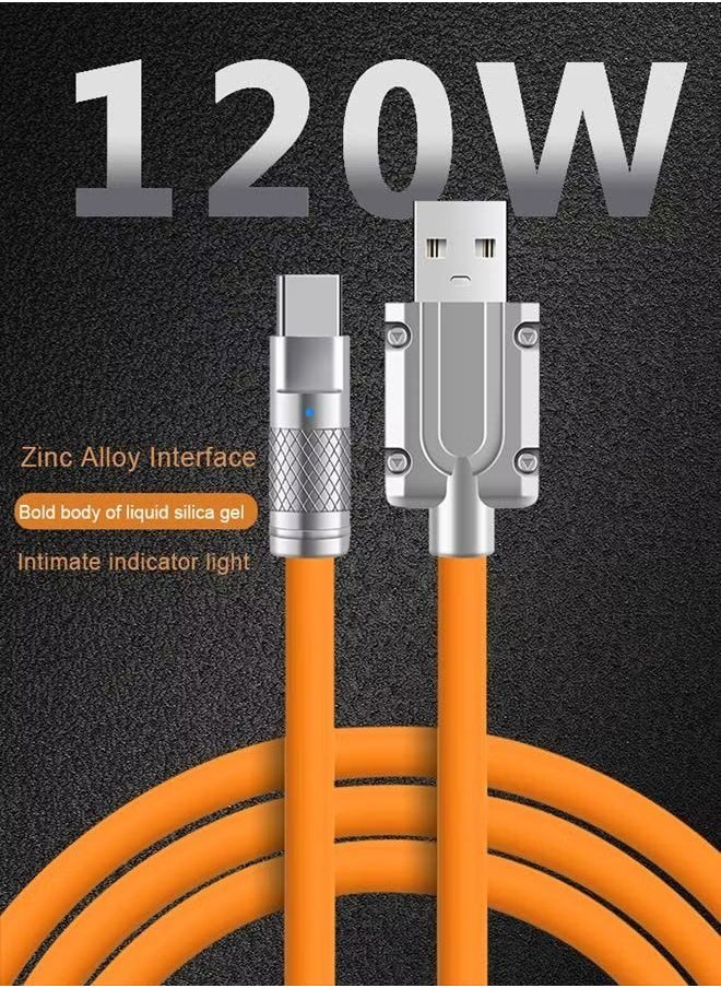 Generic - USB Type C Cable Charge Cord 1.5 Meter, 6A Fast Charging Type C Charger 120W，Zinc Alloy Interface Design，Ultra-Durable TPE Flexible Wire，Compatible Android Phone Orange - Image 1