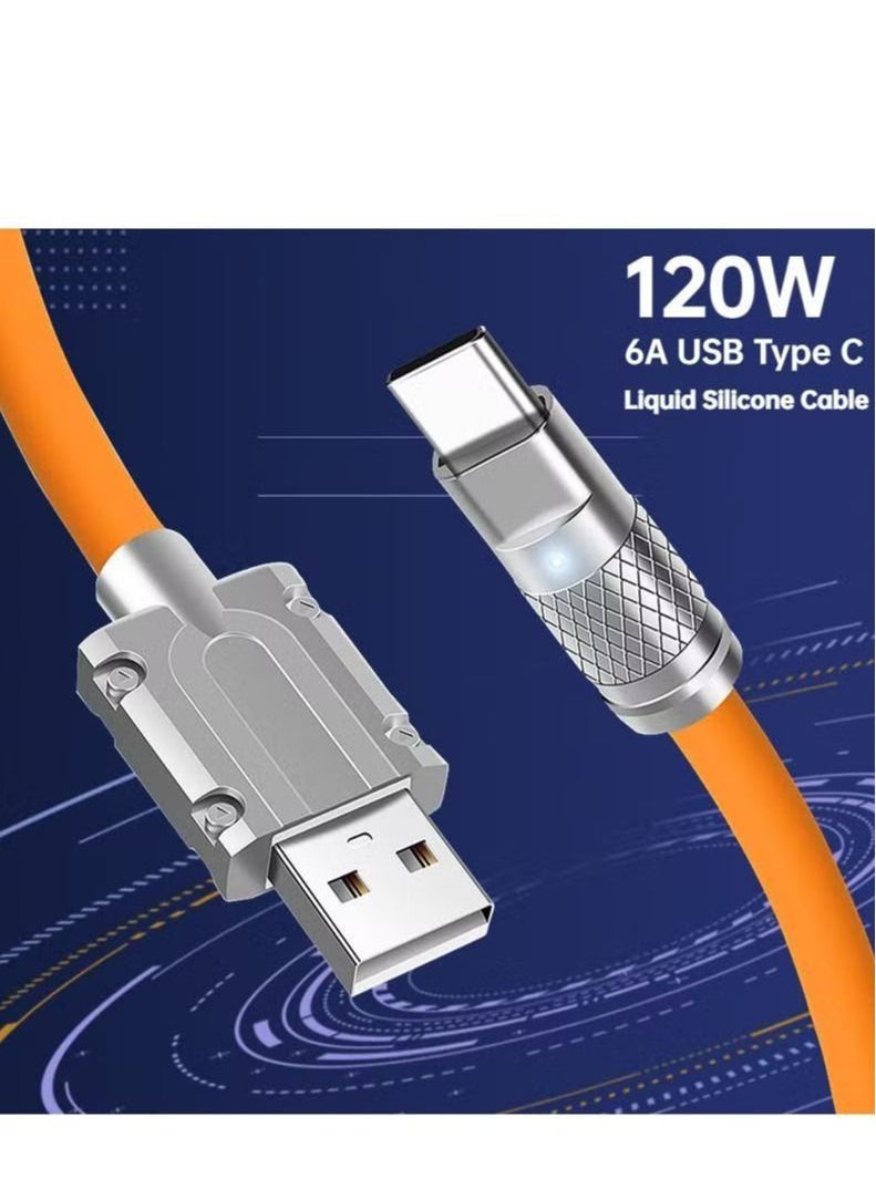 Generic - USB Type C Cable Charge Cord 1.5 Meter, 6A Fast Charging Type C Charger 120W，Zinc Alloy Interface Design，Ultra-Durable TPE Flexible Wire，Compatible Android Phone Orange - Image 1