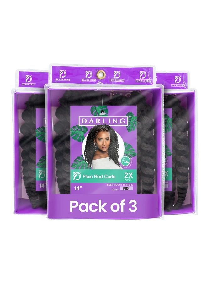 Flexi Rod Curls 6X Crochet Hair Extensions (3 Packs Of 2X Per Pack) Natural & Soft Texture Fluffy Wand Curl 14 Inch 1B