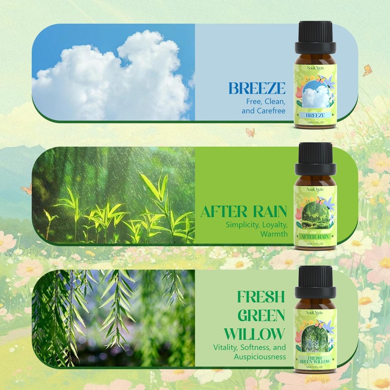 Soulorigin Spring Fragrance Oils Set, Essential Oil Gift Set for Diffuser, Spring Scent Diffuser Oil, Diffuser Scents Oil for Home,Freesia,Breeze,Fresh Green Willow,Fresh Cut Grass,Jasmine, After Rain - Image 3