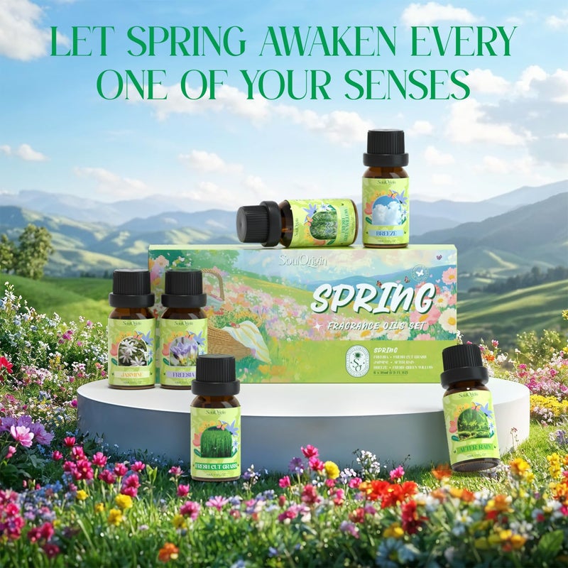 Soulorigin Spring Fragrance Oils Set, Essential Oil Gift Set for Diffuser, Spring Scent Diffuser Oil, Diffuser Scents Oil for Home,Freesia,Breeze,Fresh Green Willow,Fresh Cut Grass,Jasmine, After Rain - Image 4
