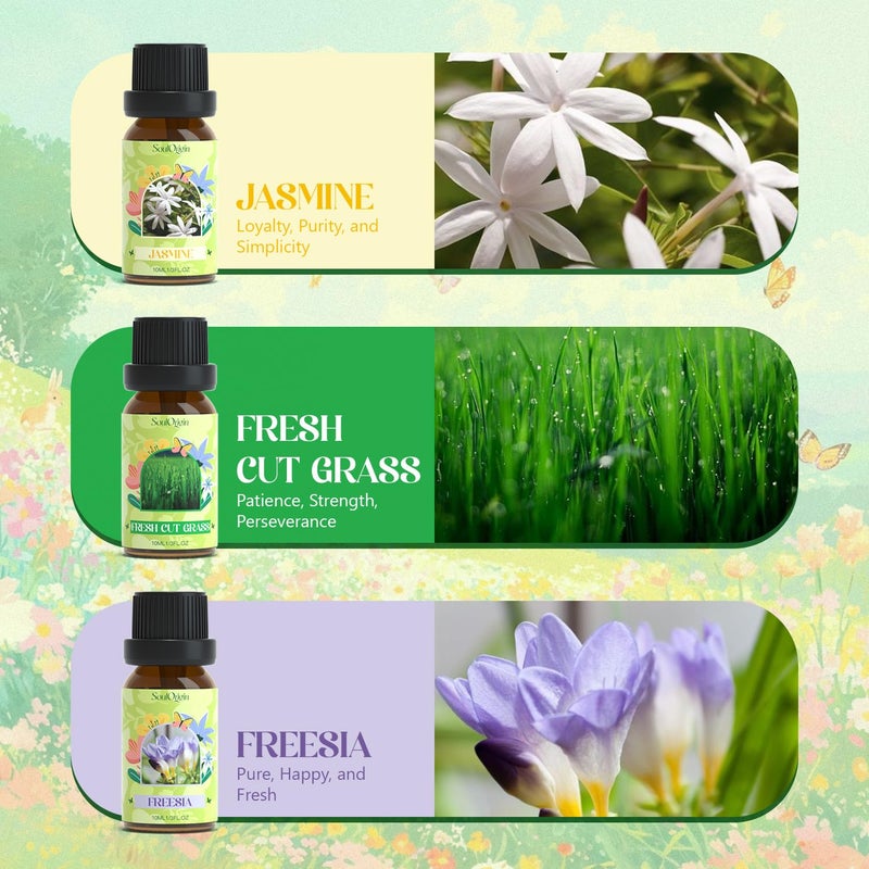 Soulorigin Spring Fragrance Oils Set, Essential Oil Gift Set for Diffuser, Spring Scent Diffuser Oil, Diffuser Scents Oil for Home,Freesia,Breeze,Fresh Green Willow,Fresh Cut Grass,Jasmine, After Rain - Image 2