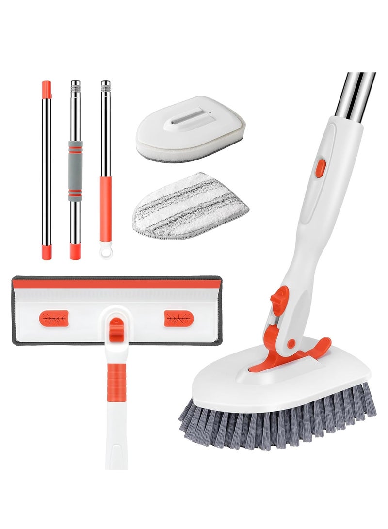 Arabest 4-in-1 Tile Tub Floor Scrubber with 52-inch Adjustable Long Handle Shower Cleaner Brush Comes with Window Scrubber and 3 Replacement Brush Heads for Cleaning Bathroom Kitchen Walls Tub Tile  - Image 1
