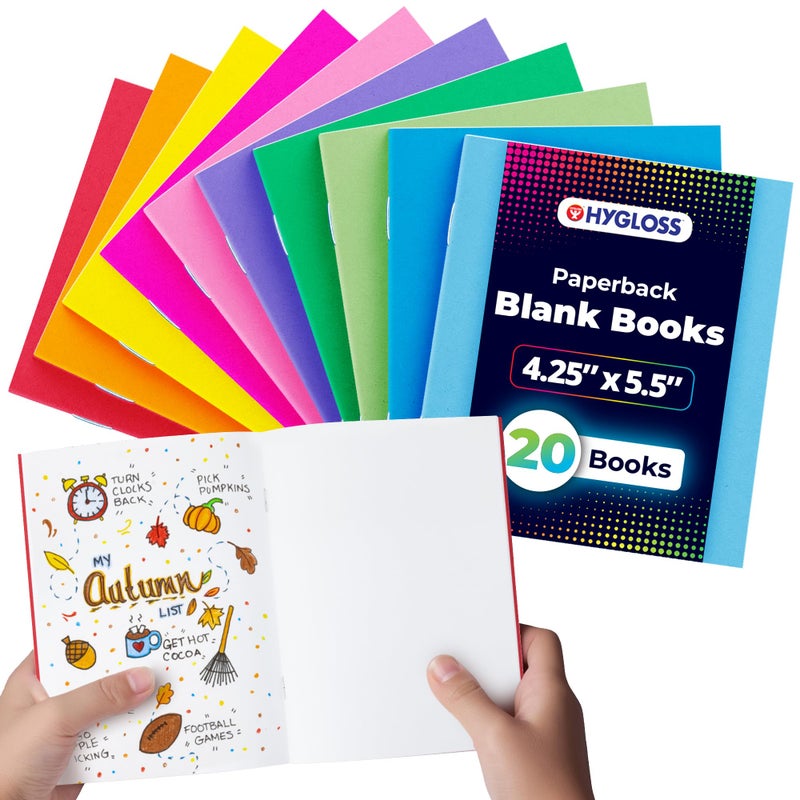 Hygloss Blank Books - Bulk 20 Pack â€“ 4.25" x 5.5" A6 Assorted Colors â€“ Paperback Blank Books for Kids to Write Stories, Doodle Art â€“ Plain Drawing Sketchbook, Unlined Journal, Notebook Without Lines - Image 1