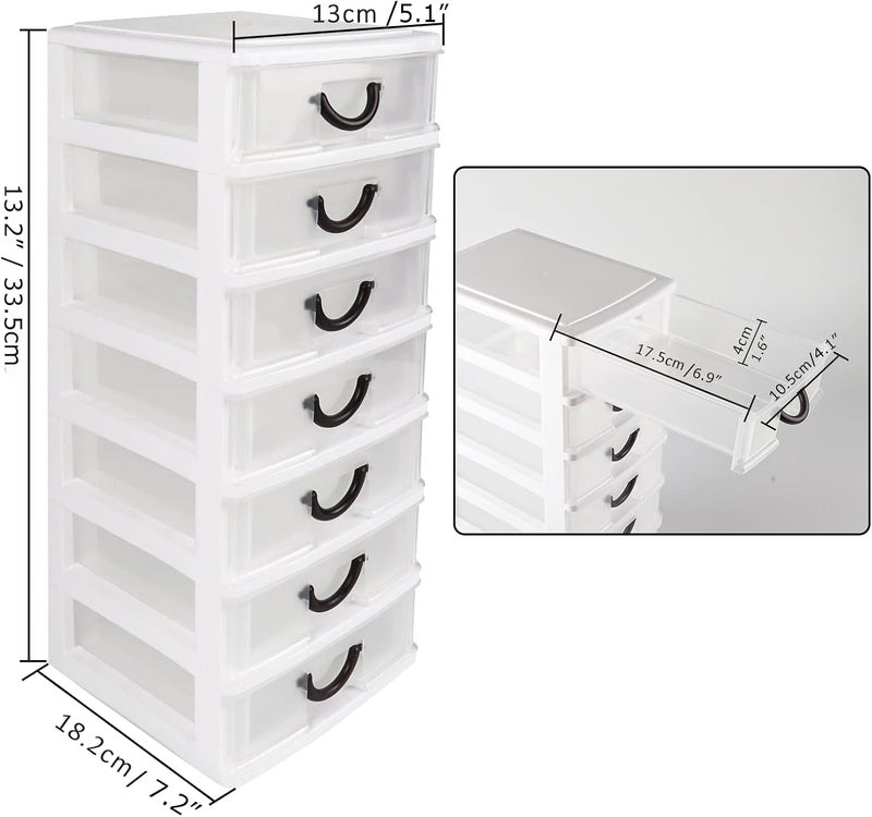 Rempry صندوق تخزين Mini بأبعاد 7.1″ × 5.1″ × 13.2″، مزود بـ 7 وحدات أدراج شفافة للاستخدام على سطح المكتب، لون أبيض - Image 5