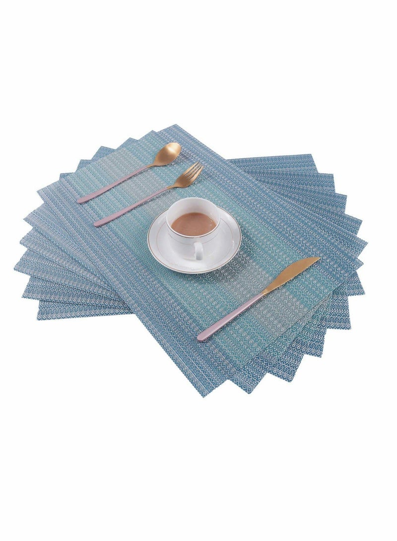 شو وو Home Pure Linen Placemats Chambray Teal Set of 6 Athena Natural Fabric Handcrafted Machine Washable Weave Non-Slip Kitchen Table Mats - Image 4