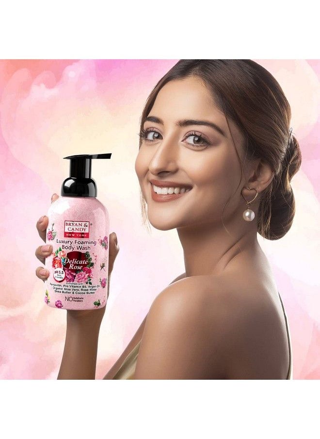 BRYAN & CANDY Delicate Rose Luxury Foaming Body Wash With Pentavitinpro Vit B5Argan Oilaloe Verarose Watercocoa Buttershea Butter Skin Friendly Ph 5.5 All Skin Types 400 Ml  - Image 3