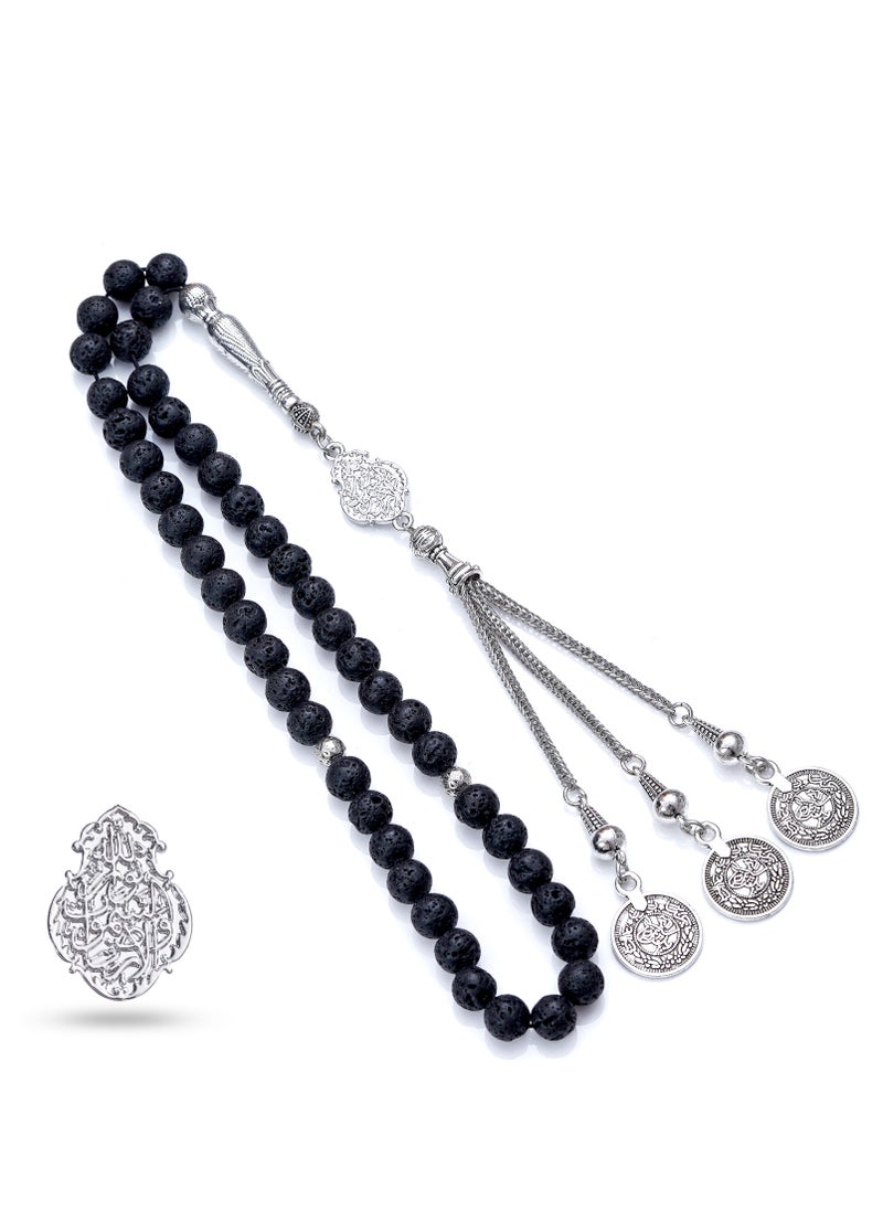 Subhati Prayer Beads (Misbah ) with metal Parts and Lava Stone | 8 MM Beads - 45 Pcs |Gandeel Writing 5  - Image 2