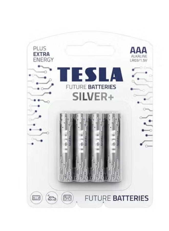 Tesla بطاريات تسلا AAA فضية + قلوية LR03 1.5 4 قطع - Image 1