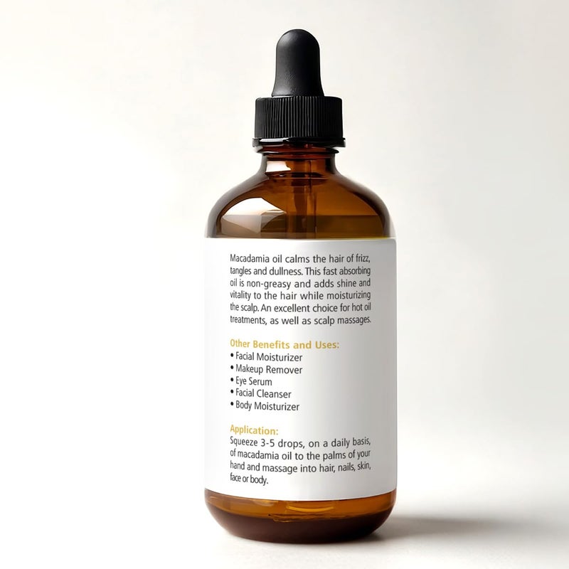 Renewalize Organic Macadamia Nut Oil Moisturizer for Dry Skin In Large 4oz Glass Bottle | Cold Pressed and Unrefined Hair Oil - Image 2