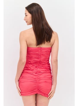 MANGO Women Ruched Strapless Mini Dress, Pink  - Image 3