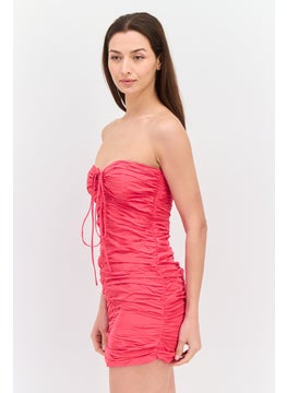 MANGO Women Ruched Strapless Mini Dress, Pink  - Image 2