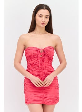 MANGO Women Ruched Strapless Mini Dress, Pink  - Image 1