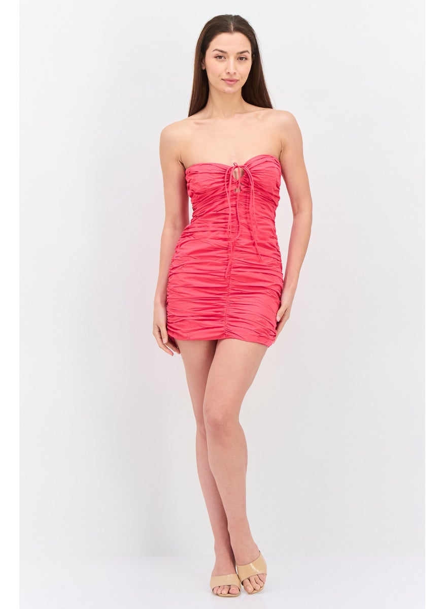 MANGO Women Ruched Strapless Mini Dress, Pink  - Image 4