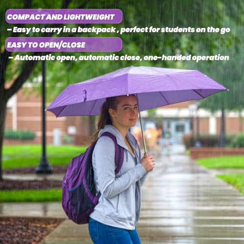 SIEPASA Windproof Travel Compact Umbrella-Automatic Umbrellas for Rain-Compact Folding Umbrella, Travel Umbrella Compact, Small Portable Windproof Umbrellas for Men Women Teenage. (Purple) - Image 2