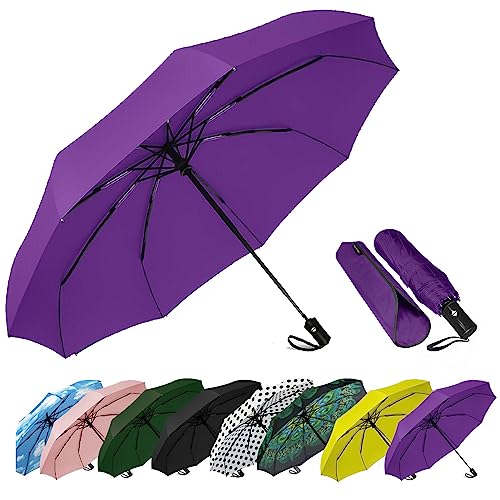 SIEPASA Windproof Travel Compact Umbrella-Automatic Umbrellas for Rain-Compact Folding Umbrella, Travel Umbrella Compact, Small Portable Windproof Umbrellas for Men Women Teenage. (Purple) - Image 1