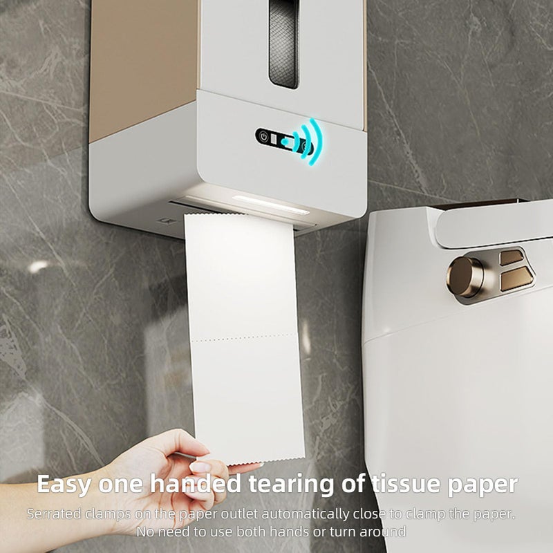 موزع مناشف ورقية أوتوماتيكي مستشعر طول قابل للتعديل ضوء ليلي مثبت على الحائط لون القهوة - Image 4