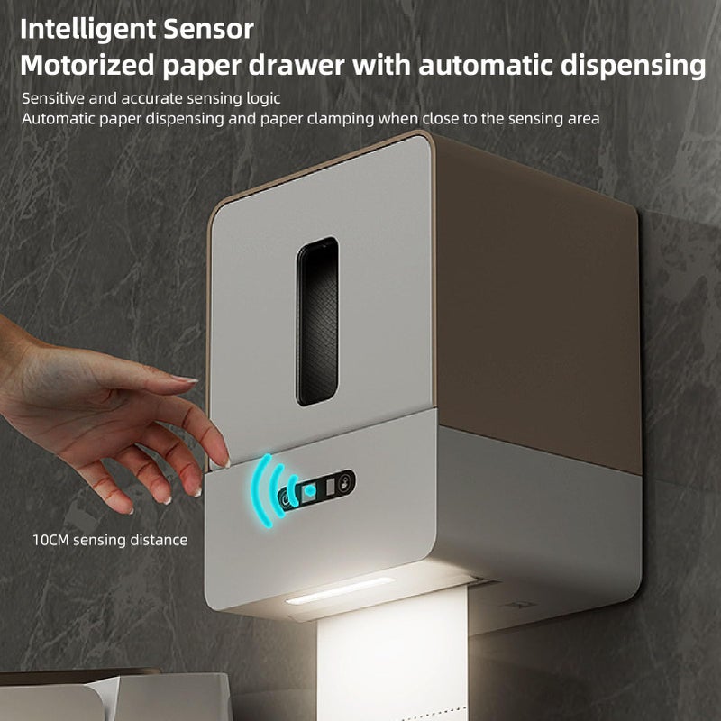موزع مناشف ورقية أوتوماتيكي مستشعر طول قابل للتعديل ضوء ليلي مثبت على الحائط لون القهوة - Image 3