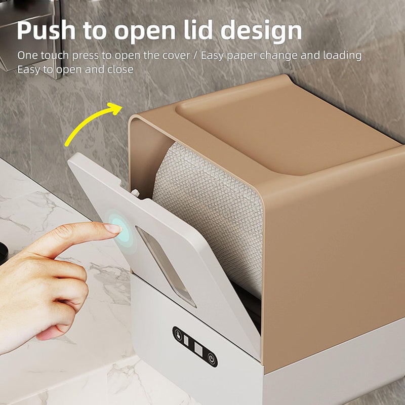 موزع مناشف ورقية أوتوماتيكي مستشعر طول قابل للتعديل ضوء ليلي مثبت على الحائط لون القهوة - Image 5