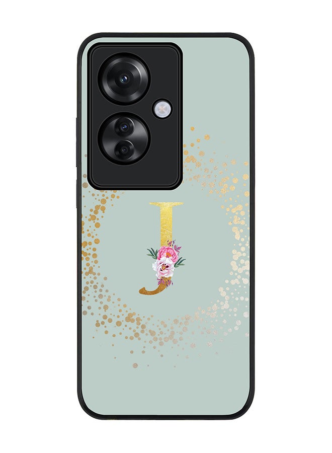 Stylizedd Rugged Black edge case for Oppo Reno11 F / Oppo F25 Pro 5G,Slim fit Soft Cover Custom Monogram Initial Letter Floral Pattern Alphabet - J (Light Grey) - Image 1