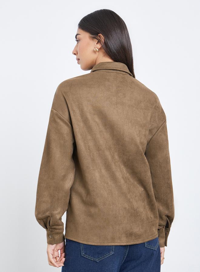 ستايلي قميص بمظهر شمواه وحواف شراشيب - Image 5