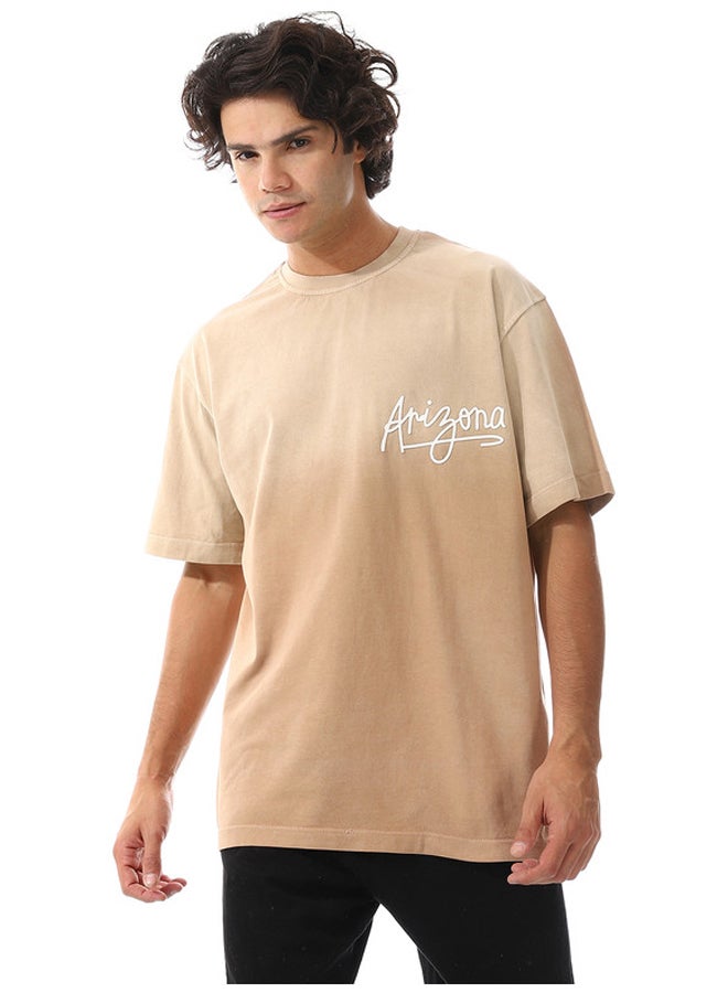 Gradient Beige With Decorated Badge T-Shirt