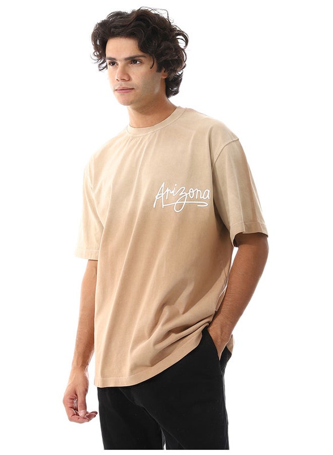 Gradient Beige With Decorated Badge T-Shirt