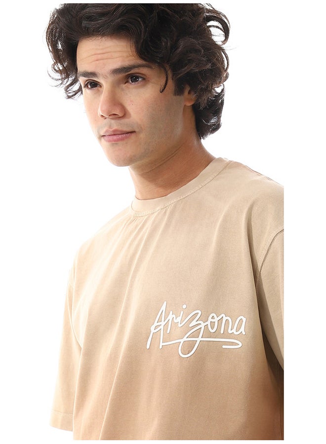 Gradient Beige With Decorated Badge T-Shirt